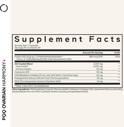 Codeage PQQ Ovarian Harmony+ - Liposomal Formula with PQQ, Myo-Inositol & D-Chiro-Inositol 40:1 Blend, Folate 5-MTHF, CoQ10, – Image 2