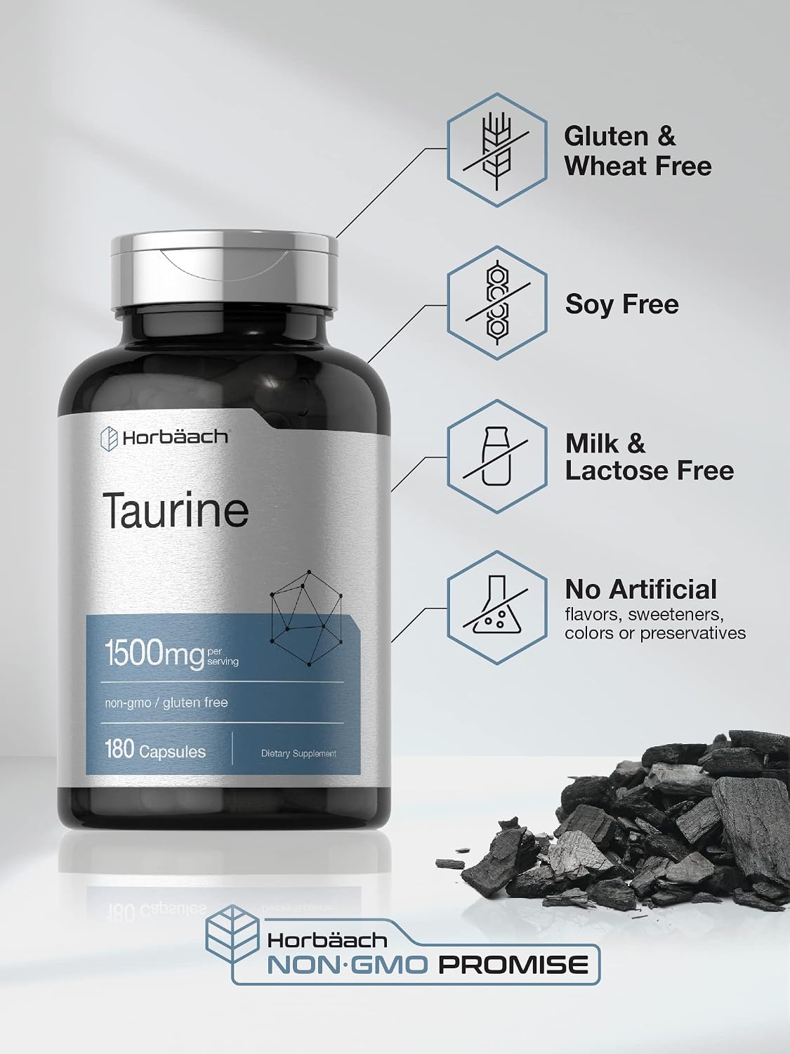Horbäach Taurine 1500mg | 180 Capsules | Amino Acid Supplement | Non-GM and Gluten free - görsel 4