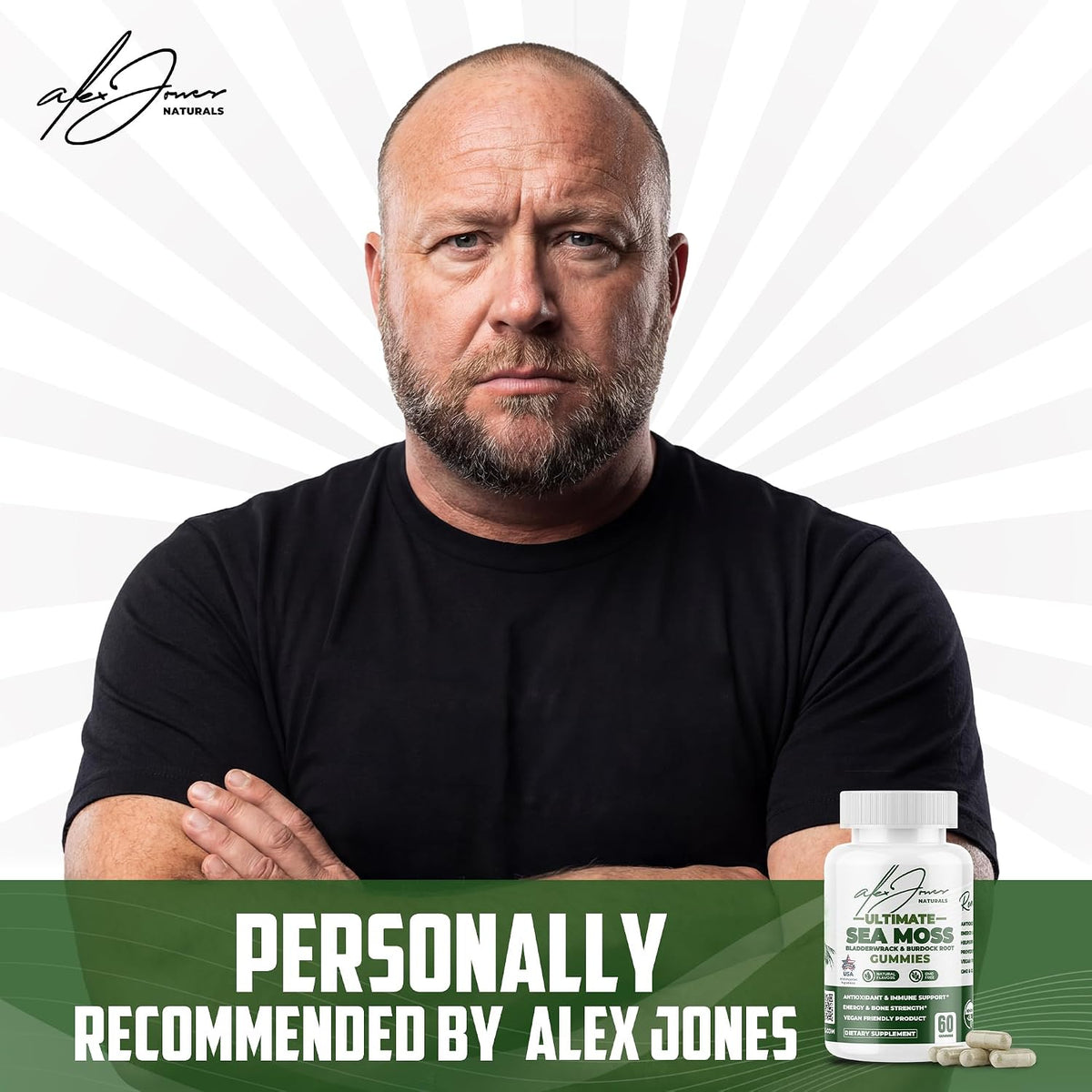 Alex Jones Ultimate Sea Moss Capsules – Vegan, Non-GM Seaweed Supplement with Bladderwrack and Burdock Root (60 Capsules) – Image 2