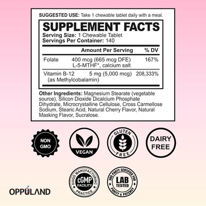 Oppuland Methyl B-12 5000mcg with Folate - – Supports energy metabolism, nerve function, and brain health – Image 7