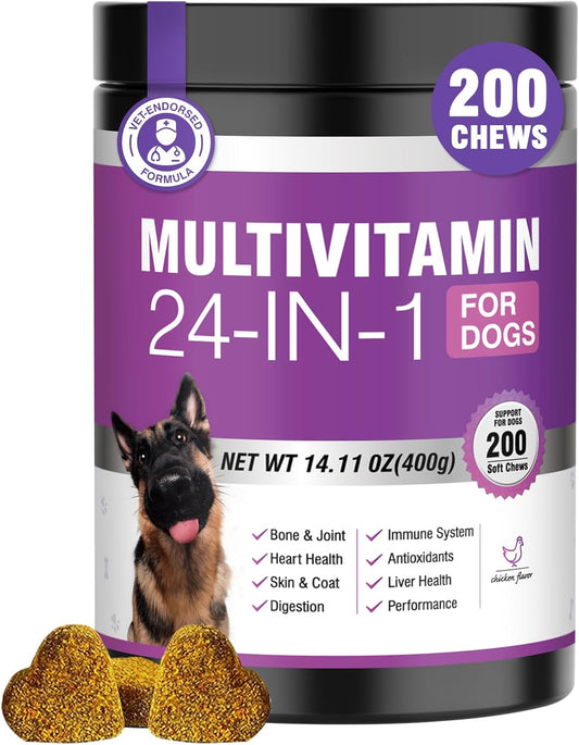 24-in-1 Dog Vitamins and Supplements 200 Ct – Glucosamine and Chondroitin – Often used to support joint cartilage – Image 1