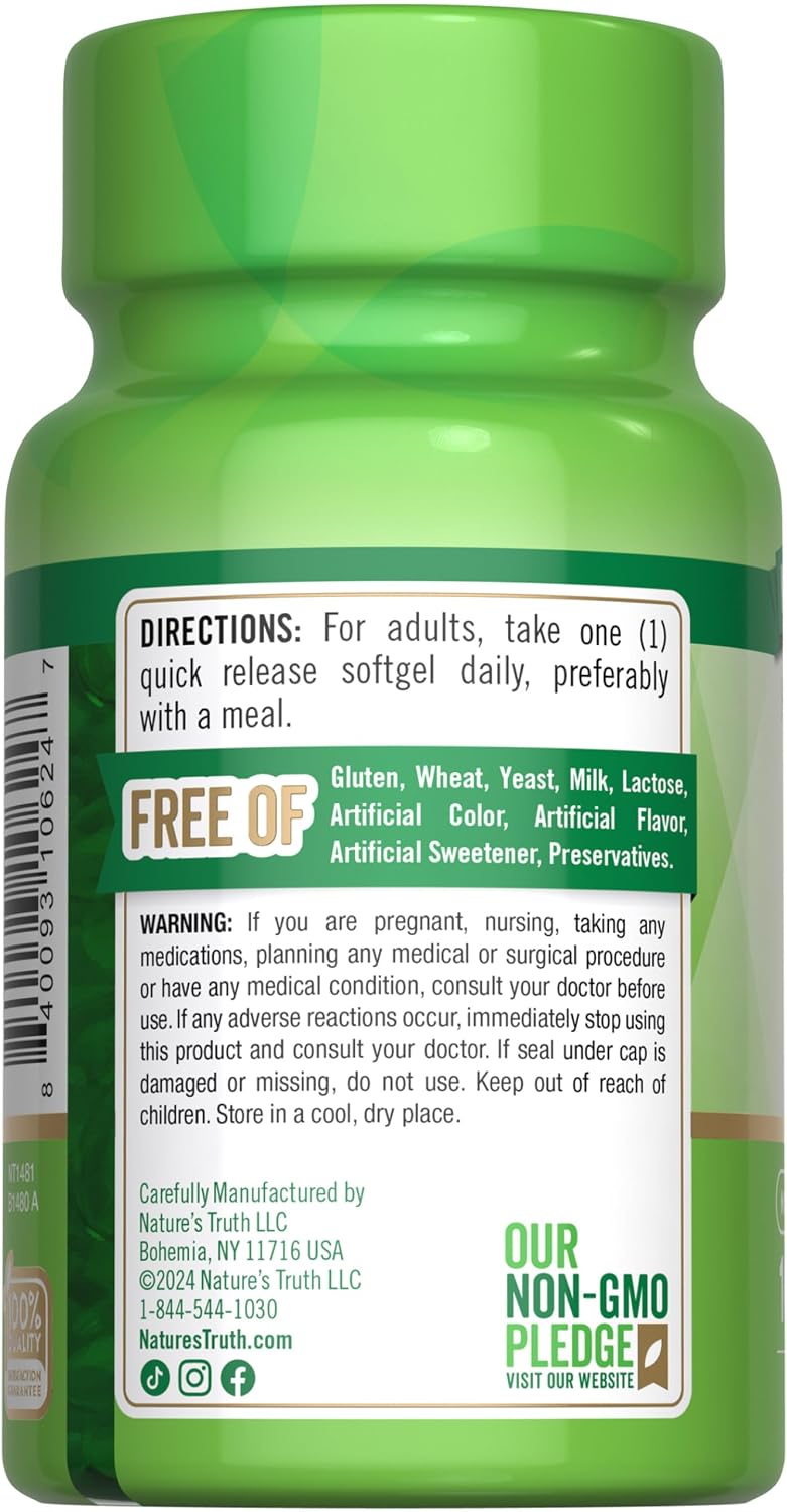 Nature's Truth Vitamin E 400 IU Softgels | 268mg | 100 Count | Non-GM & Gluten free Supplement - görsel 7