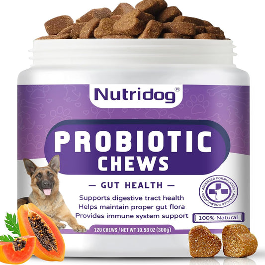 Nutridog Dog Probiotic Chews – 6 Billion CFU, 6 Strains, Duck Flavour (120 Count) – Image 1