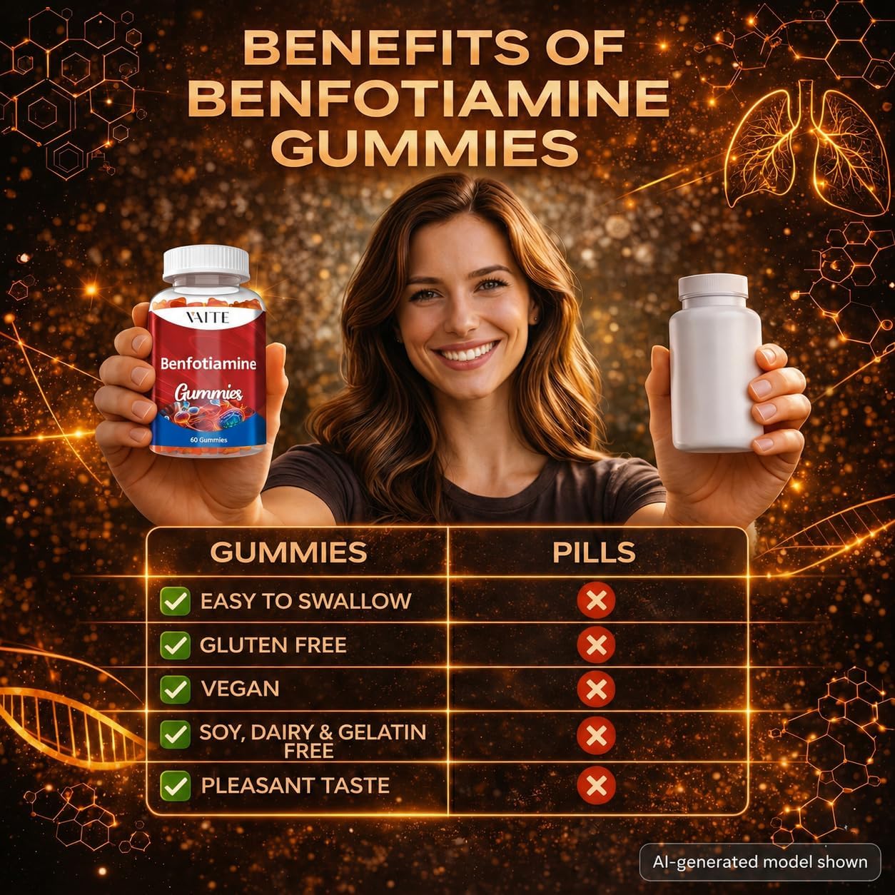 Benfotiamine 320mg Gummies with 45mg L-Leucine Supplement: Essential Vitamin B1 Complex for Men and Women's, Non-GM, Vegan & Gluten Free - Supports Metabolism, Energy & Nervous System Health - görsel 5