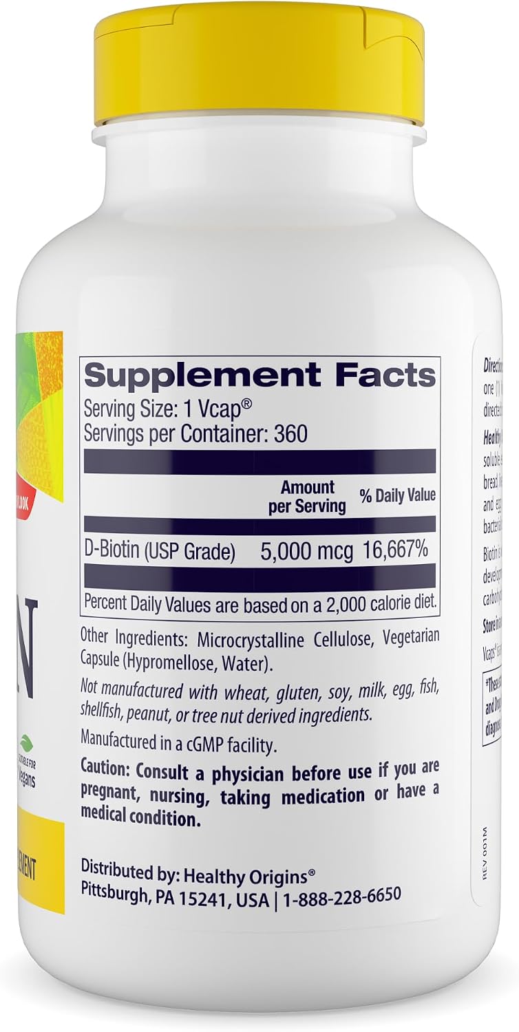 Healthy Origins Biotin 5,000 mcg (5 mg), 360 Vegie Capsules - görsel 2