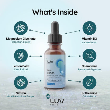 LUV Zen Drops: Anxiety and Stress Support – Mood & Focus: The combination of nutrients and botanicals may help – Image 2