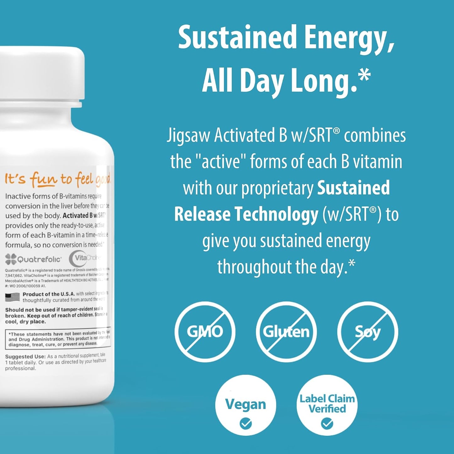 Jigsaw Health Activated B w/SRT - Sustained Release B-Complex, 120 Tablets - görsel 3