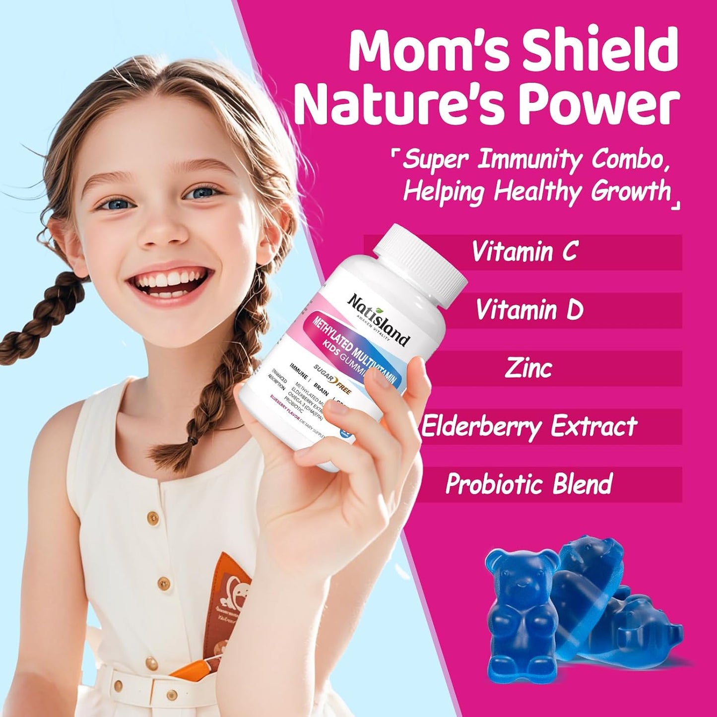 Kids Methylated Multivitamin - MTHFR Support, L-Methylfolate & B12, 13 Vitamins, Vegan Omega-3, Probiotics & Elderberry - görsel 3