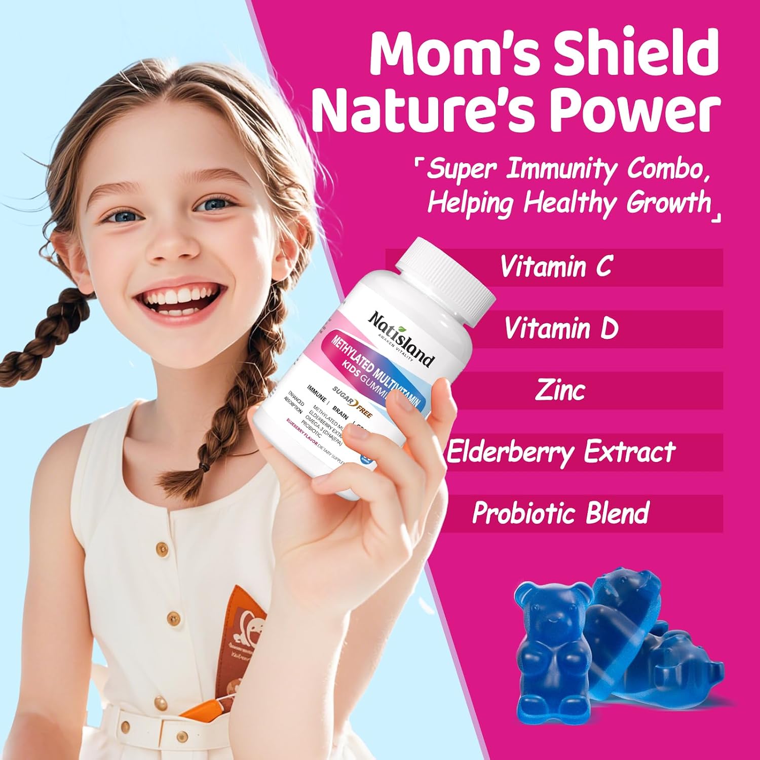 Kids Methylated Multivitamin - MTHFR Support, L-Methylfolate & B12, 13 Vitamins, Vegan Omega-3, Probiotics & Elderberry - görsel 3