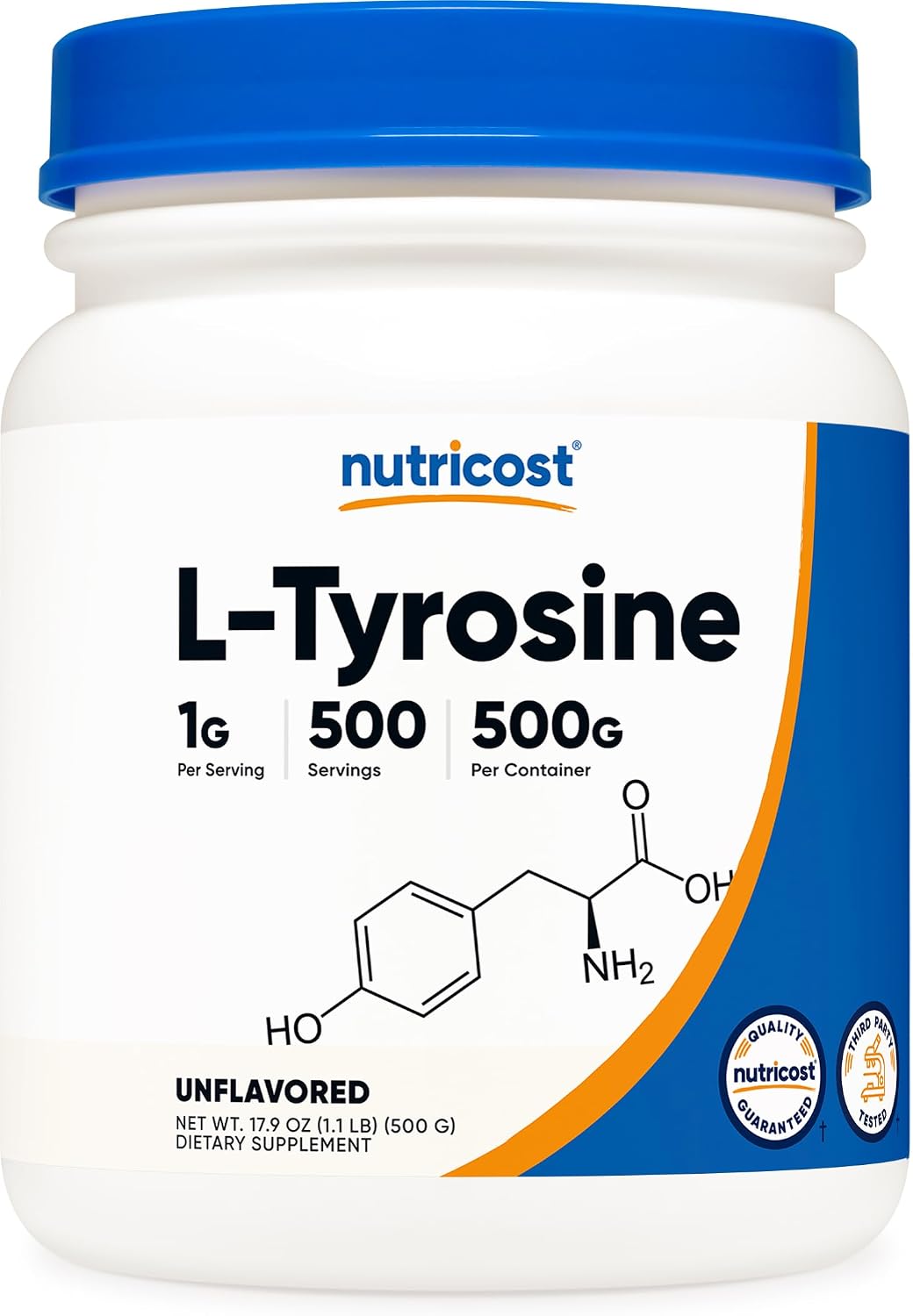 Nutricost L-Tyrosine Powder 500g - Pure L-Tyrosine, 1000mg Per Serving - görsel 1