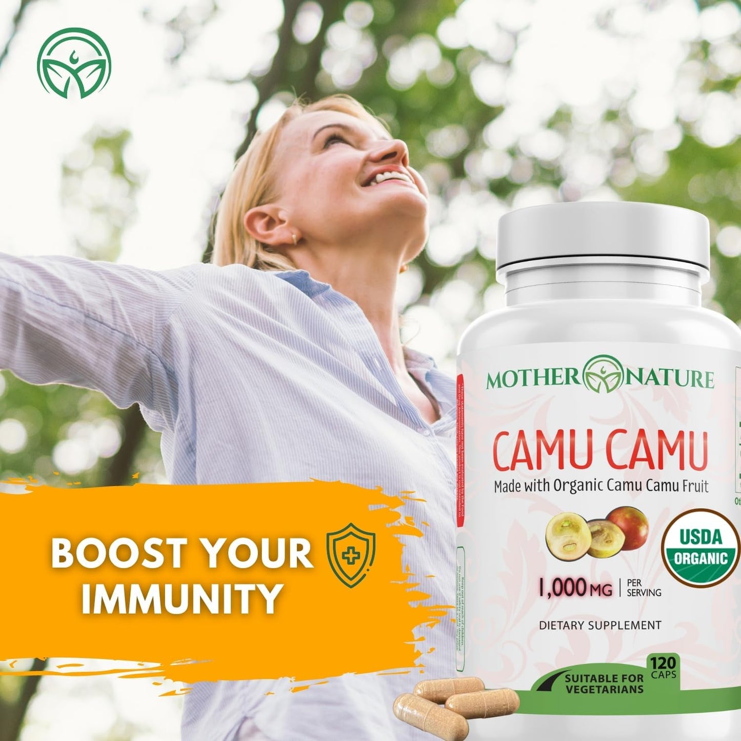 MNO Organic Camu Camu Vitamin C 1000mg, Wholefood Immune Support, 120ct - görsel 3