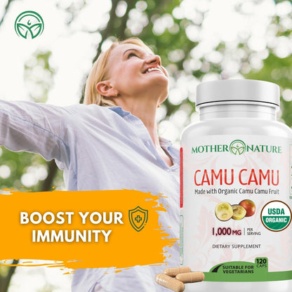 MNO Organic Camu Camu Vitamin C 1000mg, Wholefood Immune Support, 120ct