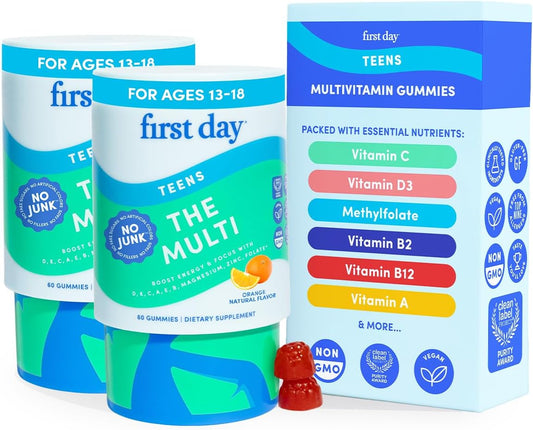 FIRST DAY Vitamins for Teens - Teen Multi Vitamins for Girls and Boys 12-17, Organic Fruit & Vegetable Blend - 12 Key – Image 1