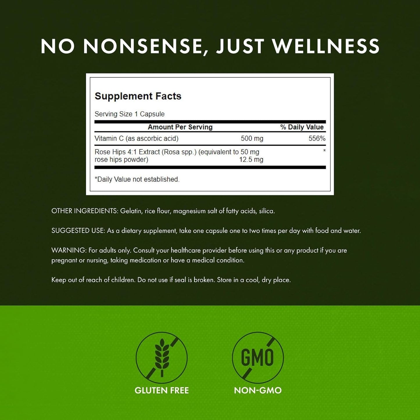 Swanson Vitamin C with Rose Hips, 500 mg, 400 Capsules - görsel 2