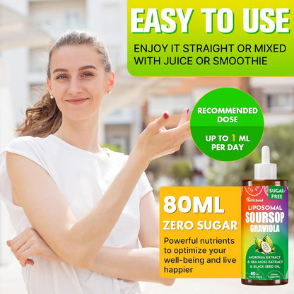 Soursop Multivitamin Liquid Drops – 10 in 1 with Leaf Extract & Sea Moss, 80 mL (80-Day Supply)