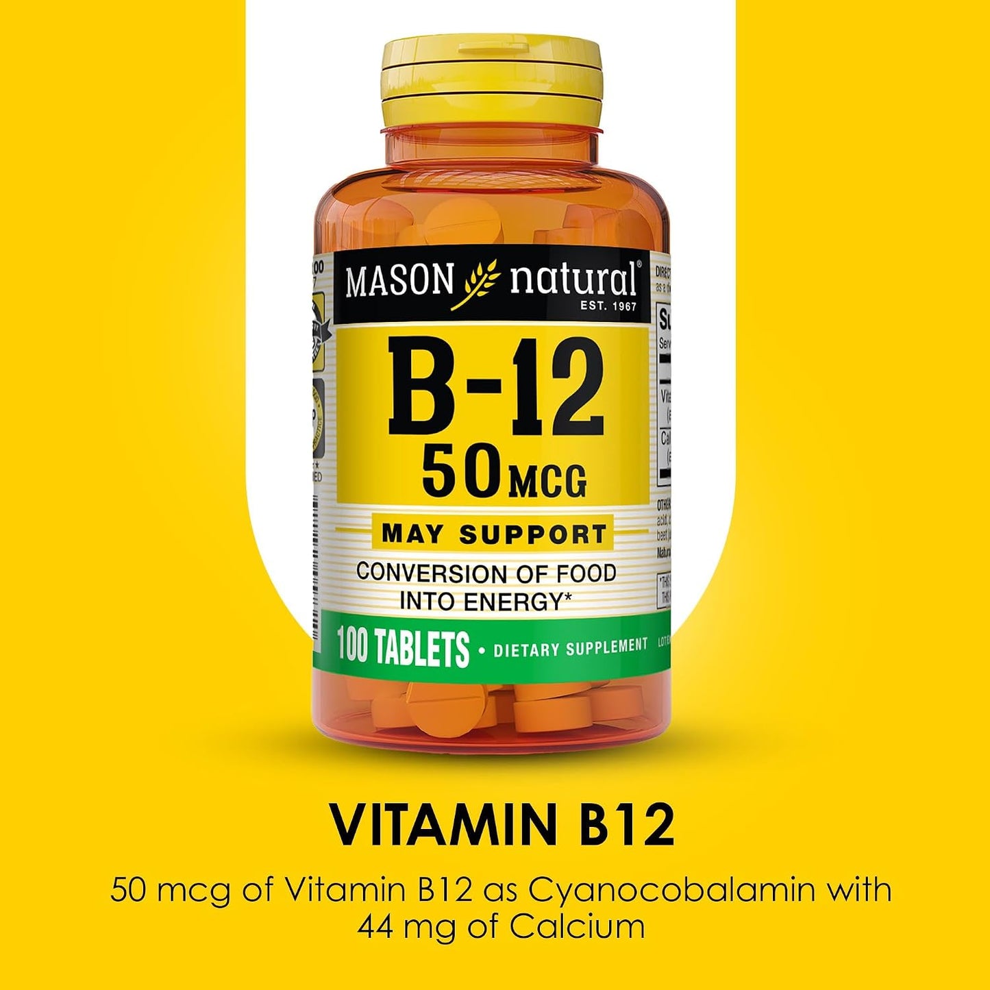 MASON NATURAL Vitamin B12 50 mcg with Calcium, 100 Tablets - görsel 4