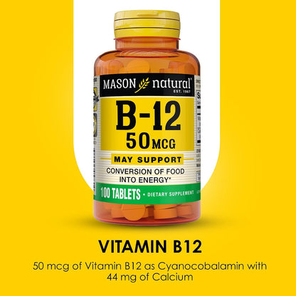 MASON NATURAL Vitamin B12 50 mcg with Calcium, 100 Tablets