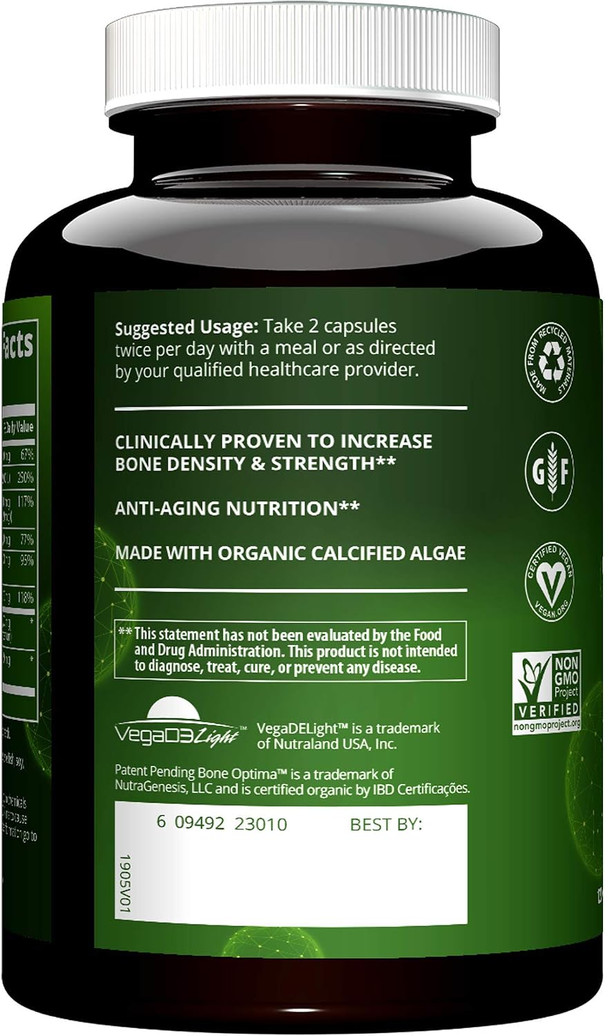 MRM Nutrition Vegan Bone Maximiser – Calcium & Mineral Complex with Organic Calcified Algae, Vitamin D3, K1 & K2, Magnesium, & Zinc – 30 Servings - görsel 2