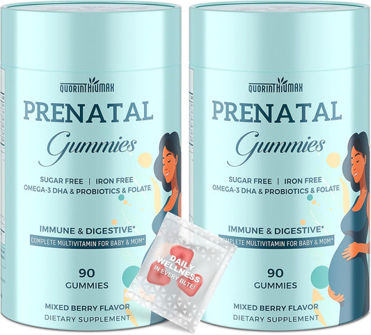 Quorinthiumax Prenatal Gummies - Sugar-free, 180 Count - Prenatal Vitamins with Folate, DHA & Probiotics - Iron Free – Image 1