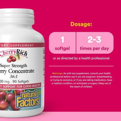 CherryRich by Natural Factors – Super Strength Cherry Concentrate, Antioxidant Support for Healthy Joints & Uric Acid Metabolism, 90 Soft-gels