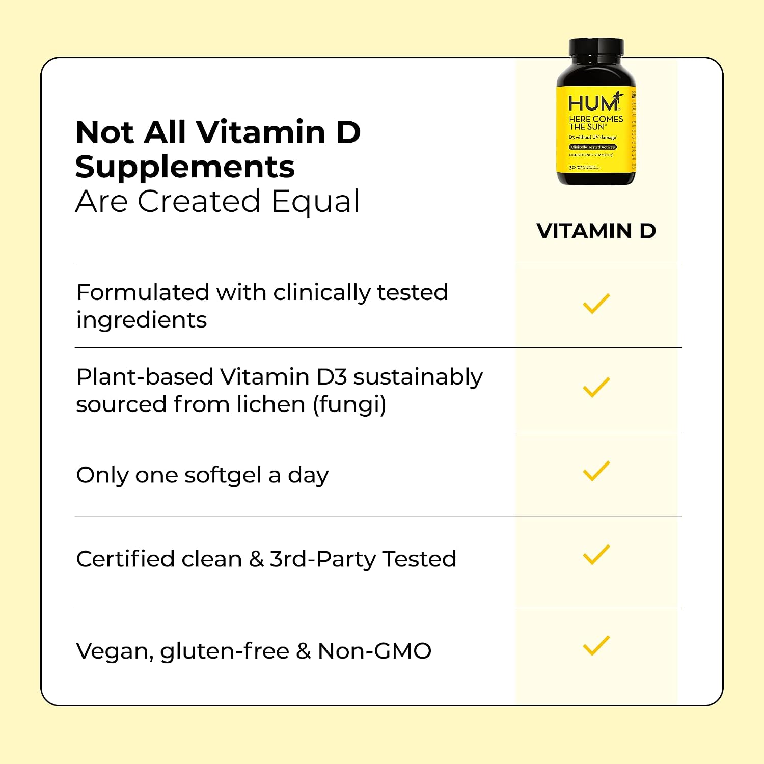 HUM Here Comes The Sun - Vegan Vitamin D3 Immune Support Supplement (2000 IU, 30 Softgels) - görsel 7