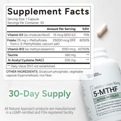 L-Methylfolate 15mg | 5-MTHF (Active B9) – Individuals with MTHFR gene variants who prefer active folate – Image 5
