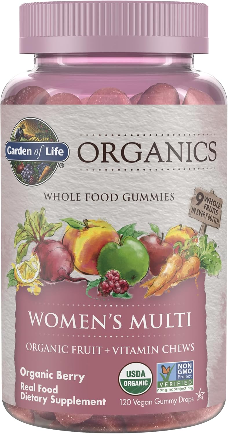 Garden of Life Organics Women's Gummies Vitamins – Multivitamin for Women with Methyl B12, C & D3, Certified Organic, Non-GM, Vegan, Berry Flavour, 120 Gummies - görsel 1