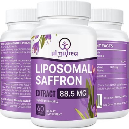 Liposomal Saffron Supplements 88.5 mg, Maximum Absorption, 100% Pure Saffron Extract Capsules for Mood, Energy, Vision & – Image 1