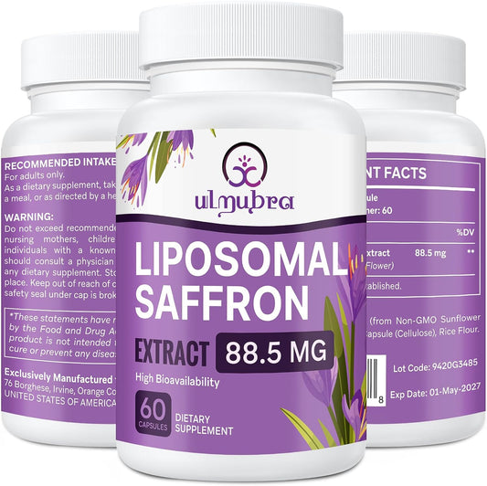 Liposomal Saffron Supplements 88.5 mg, Maximum Absorption, 100% Pure Saffron Extract Capsules for Mood, Energy, Vision & – Image 1