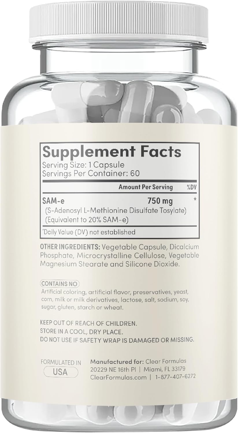 Clear Formulations Bioactive SAM-e 750mg - – Joint Comfort: Some studies indicate that SAM-e may help maintain – Image 8