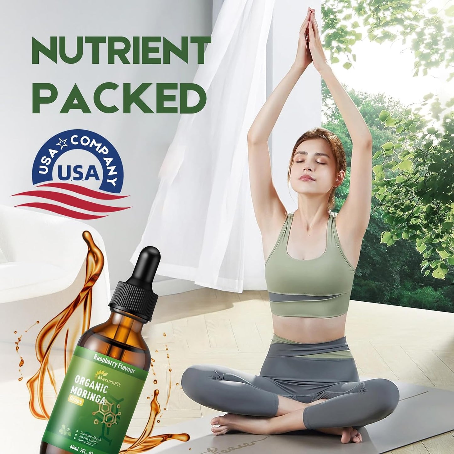 Moringa Leaf Drops with Vitamin C, Moringa Oleifera Extract Liquid Drops for Immunity Support, Antioxidant, Overall Health & Energy, Vegan Herbal Supplement 120 mL - görsel 3