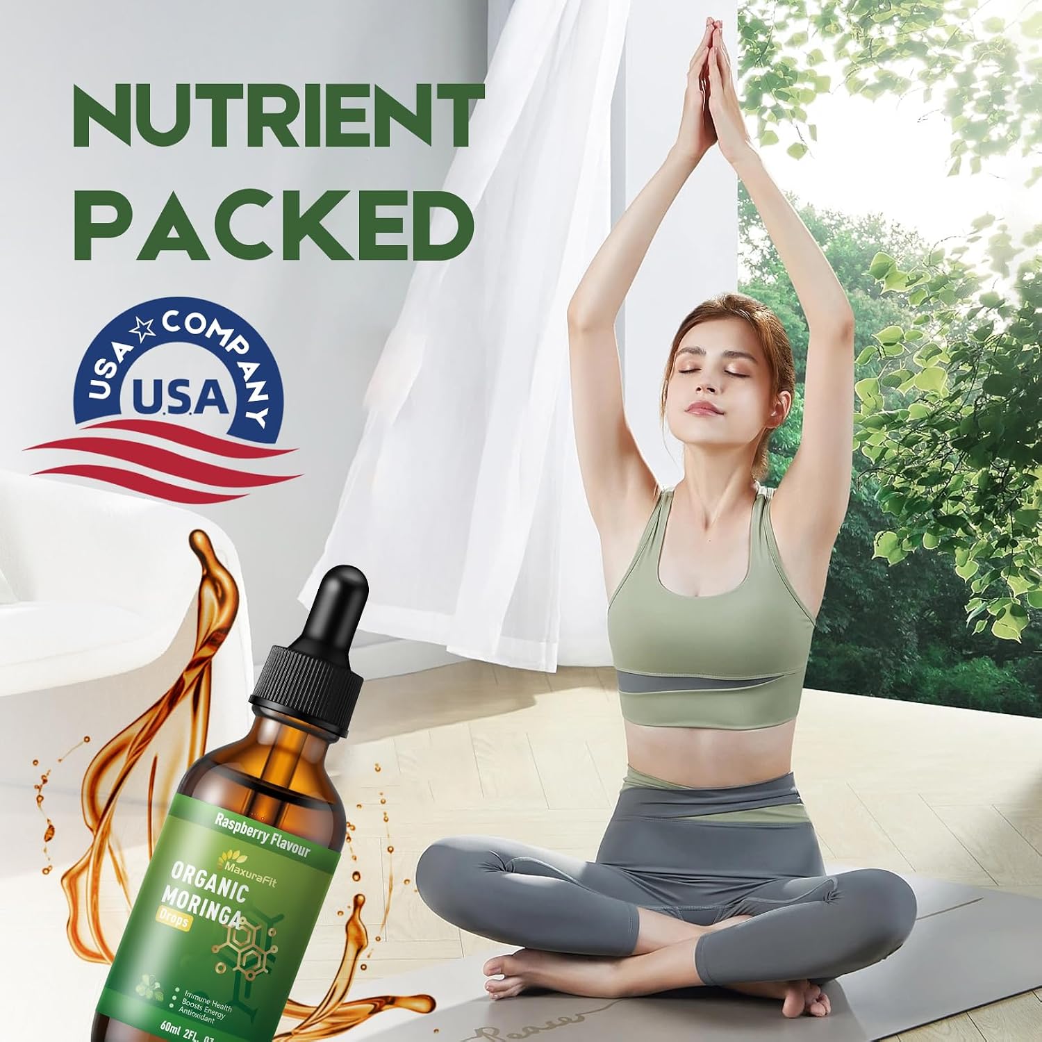 Moringa Leaf Drops with Vitamin C, Moringa Oleifera Extract Liquid Drops for Immunity Support, Antioxidant, Overall Health & Energy, Vegan Herbal Supplement 120 mL - görsel 3