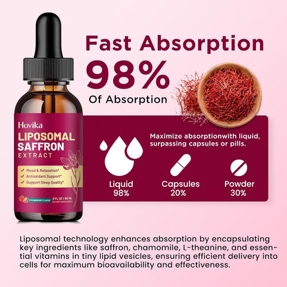 Liposomal Saffron Supplements - 88.5mg Saffron Extract with L-Theanine, Chamomile, Vitamin C, B6, B12 & D3 - Strawberry – Image 4