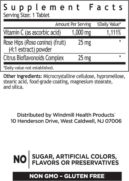 Windmill Vitamin C 1000mg Time Release with Rose Hips & Bioflavonoids