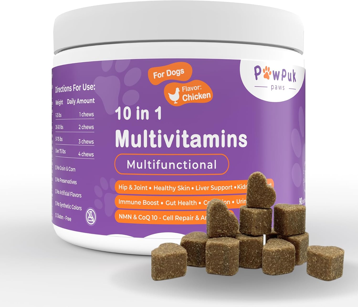 PawPuk Paws Multifunctional Dog Supplements - Silymarin, Glucosamine, MSM, Green Lipped Mussel, Salmon Oil, Probiotics, Co-Q10, NMN - Immune, Joint, Skin & Digestive Support - görsel 8