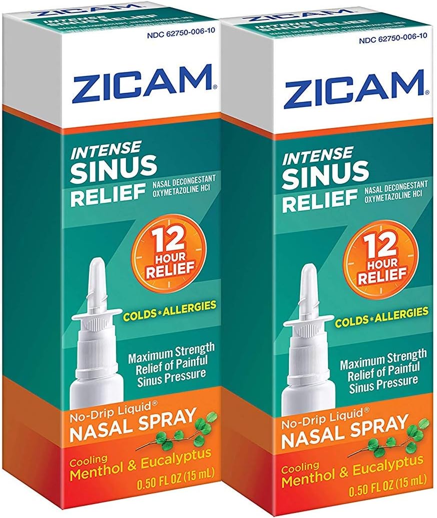 Zicam Intense Sinus Relief No-Drip Liquid Nasal Spray with Cooling Menthol & Eucalyptus, 15 mL (Twin Pack) - görsel 1
