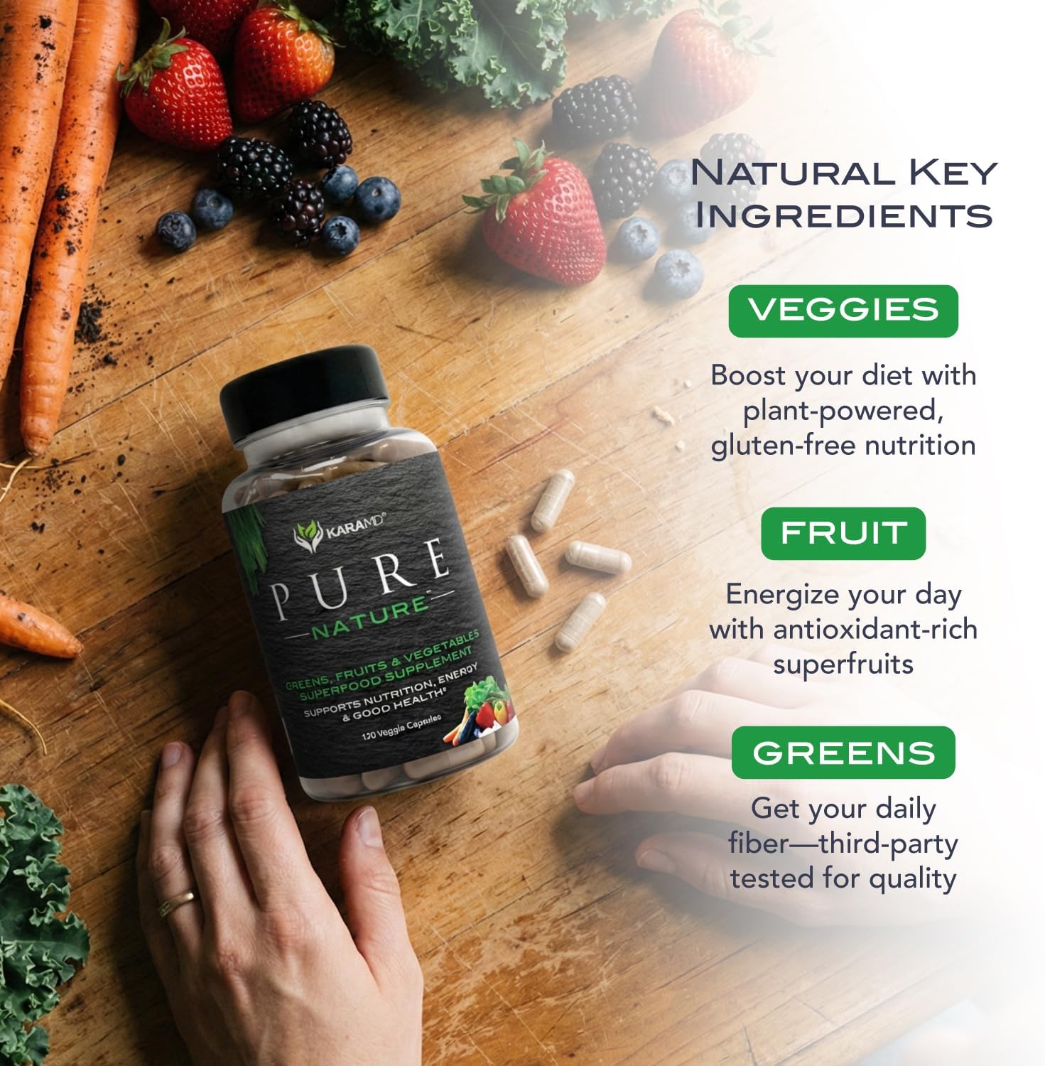 KaraMD Pure Nature | Greens, Fruit and Veggies Supplement | Wholefood Multivitamin & Antioxidants | 20 Fruits and Vegetables Supplements for Energy & Digestion | Gluten free & Vegan Friendly (4-pack) - görsel 5