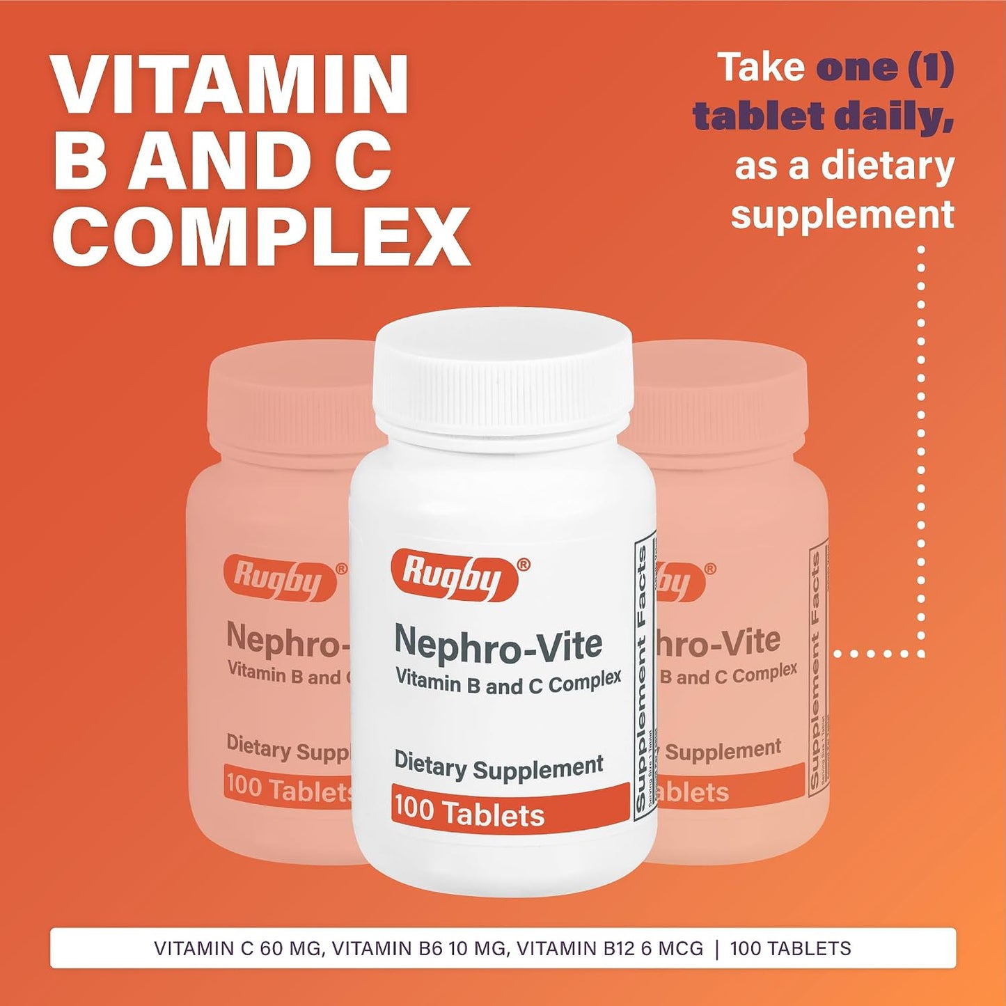 Rugby Nephro-Vite Vitamin B and C Complex Tablets – Dietary Supplement – 100 Tablets - görsel 3