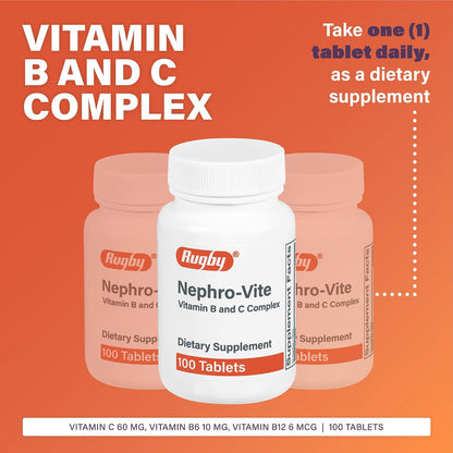 Rugby Nephro-Vite Vitamin B and C Complex Tablets – Dietary Supplement – 100 Tablets