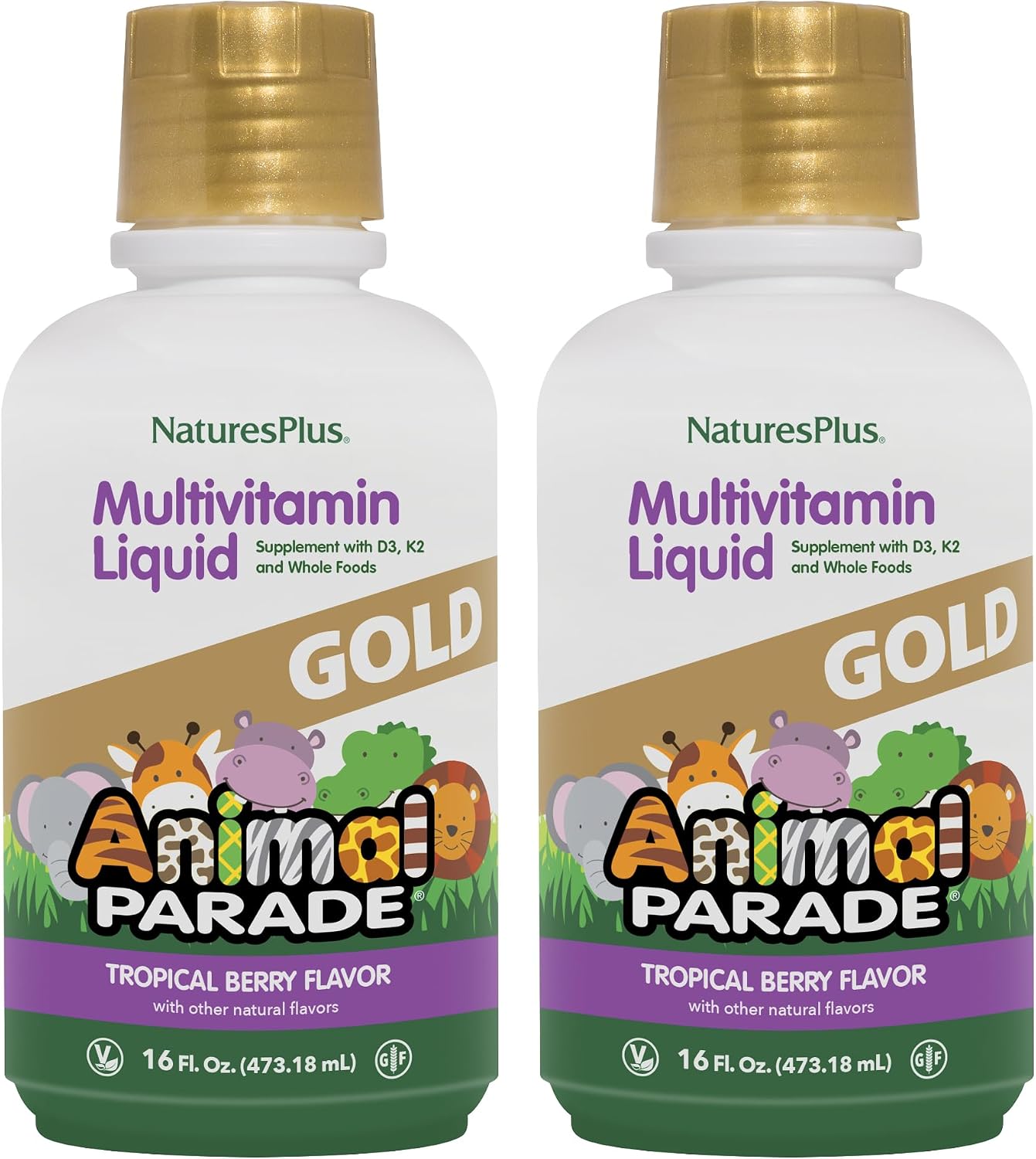 NaturesPlus Animal Parade Gold Children's Liquid Multivitamin – Natural Tropical Berry Flavour – 473 mL - görsel 9