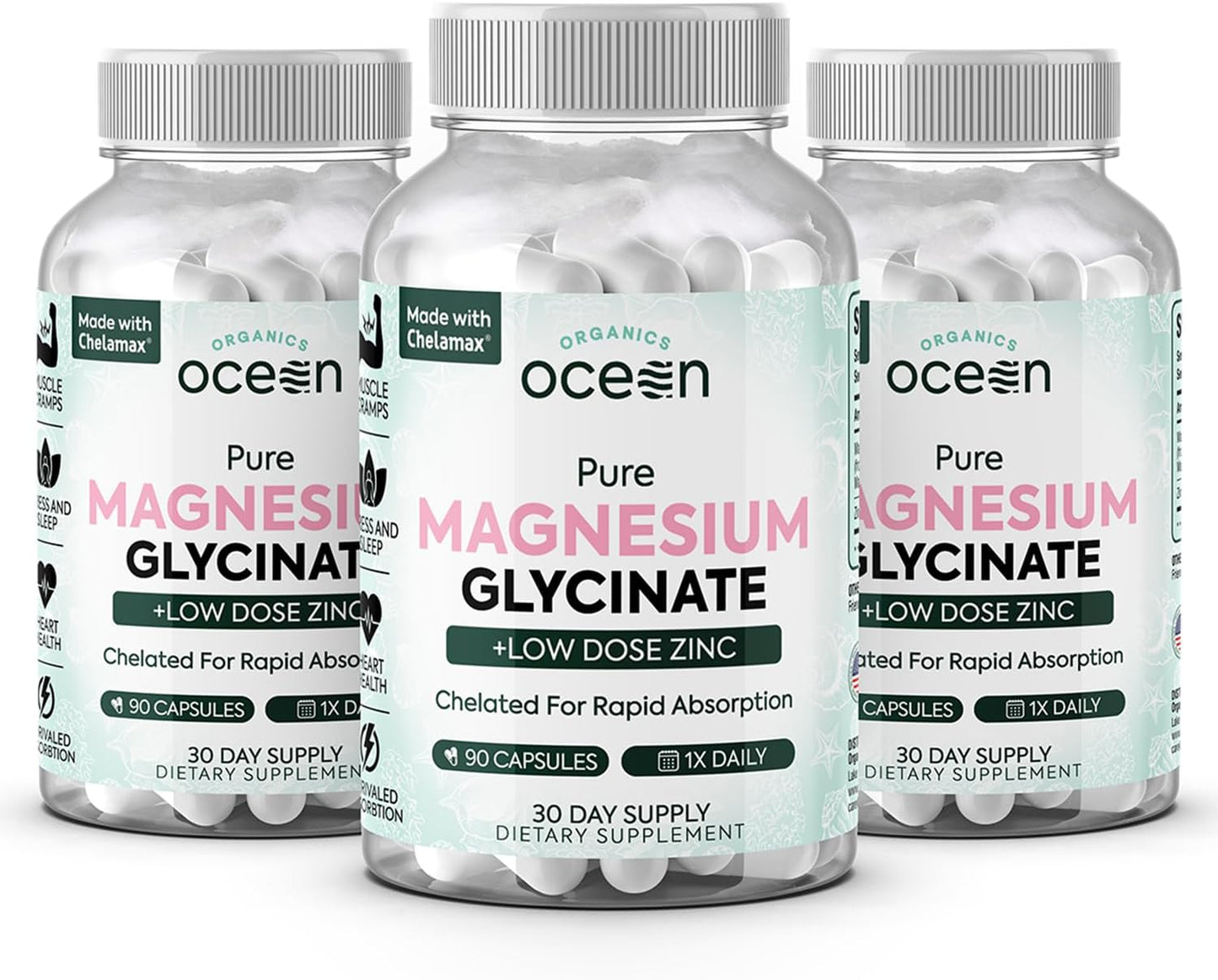 Organics Ocean Pure Magnesium Glycinate with Zinc – Chelated Magnesium for Sleep and Muscle Support – 6 Bottles - görsel 8