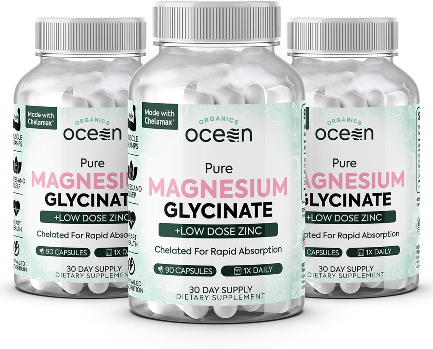Organics Ocean Pure Magnesium Glycinate with Zinc – Chelated Magnesium for Sleep and Muscle Support – 6 Bottles - görsel 8