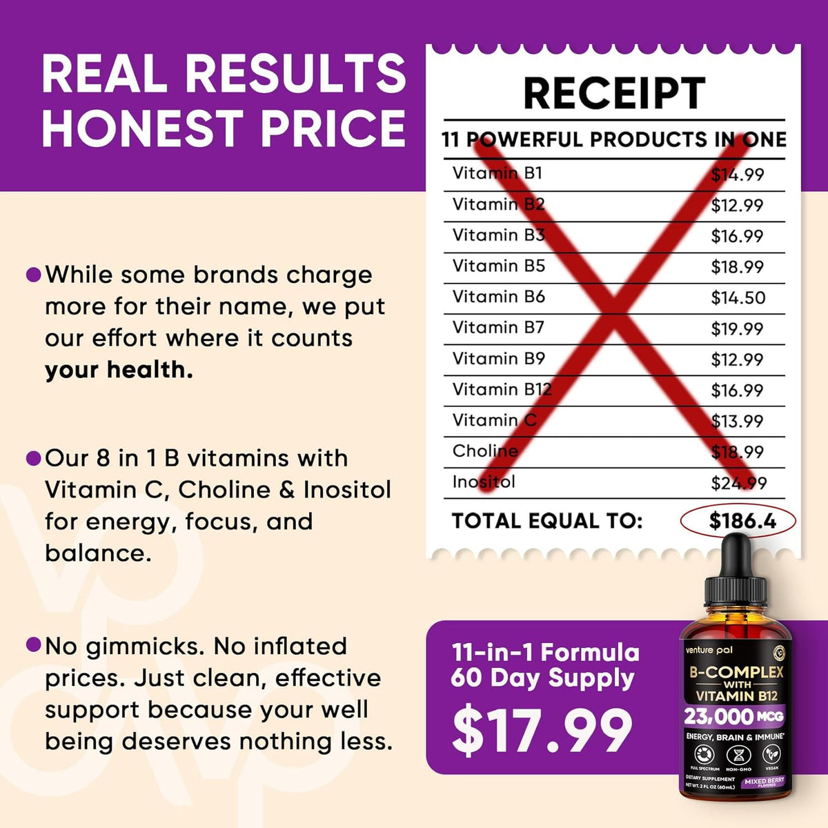 Venture Pal Vitamin B Complex Liquid Drops, – Vitamin B9 (Methylfolate) – The active form of folate for DNA – Image 7