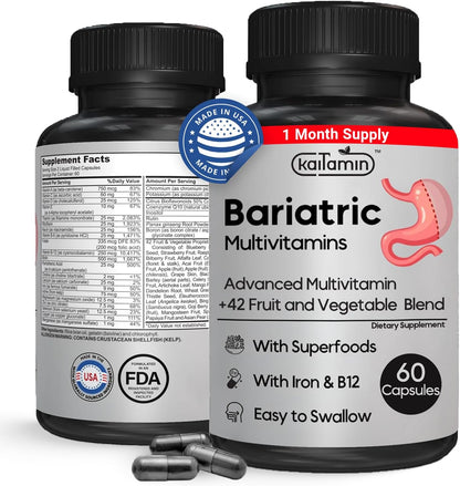 Kaitamin Bariatric Vitamins for Gastric Sleeve & Bypass with Iron, 60 Capsules – Image 1