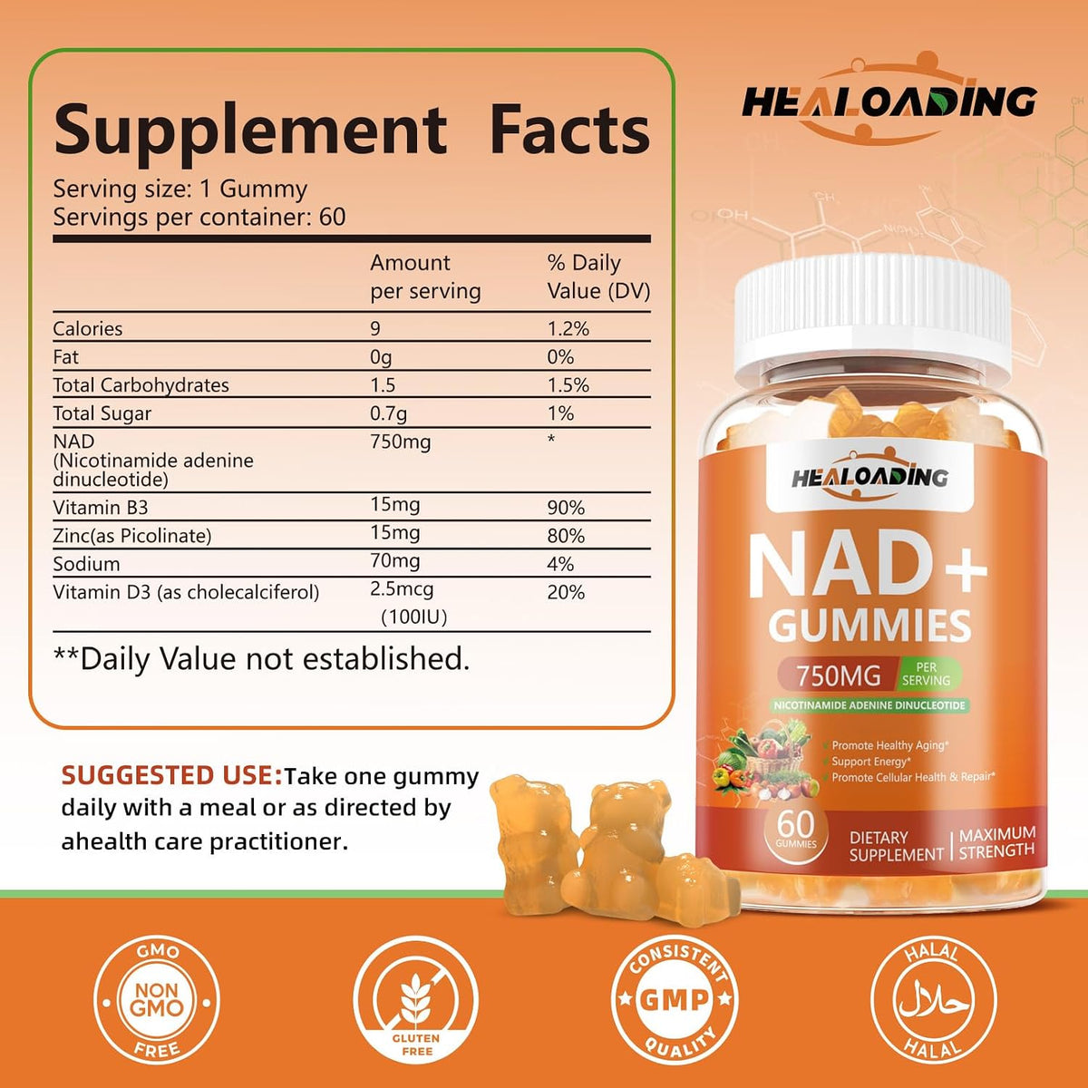 HEALOADING NAD+ Gummies with Resveratrol - – Resveratrol: A polyphenol with antioxidant properties that supports – Image 2