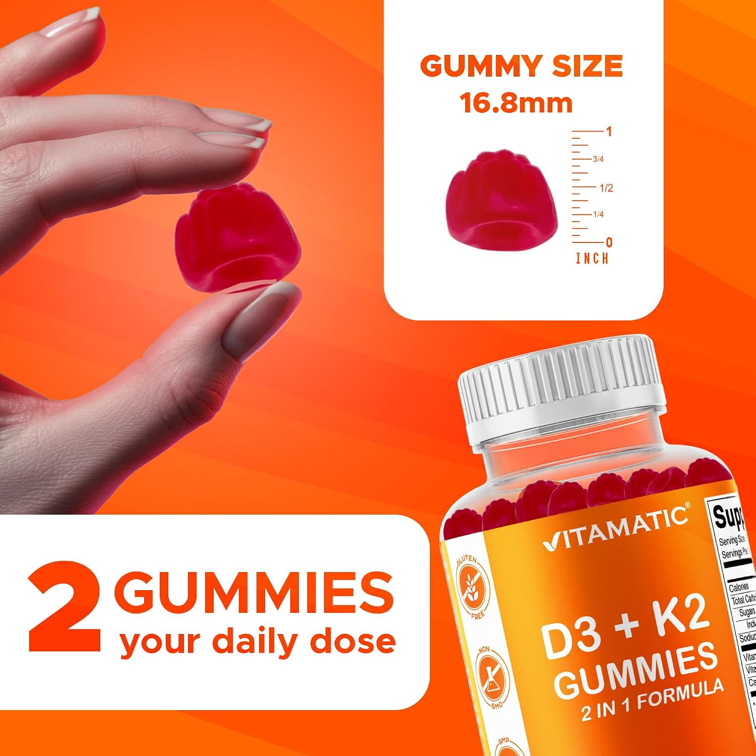 Vitamatic Vitamin D3 & K2 Gummies (2-Pack) – Bone, Heart & Immune Support - görsel 4