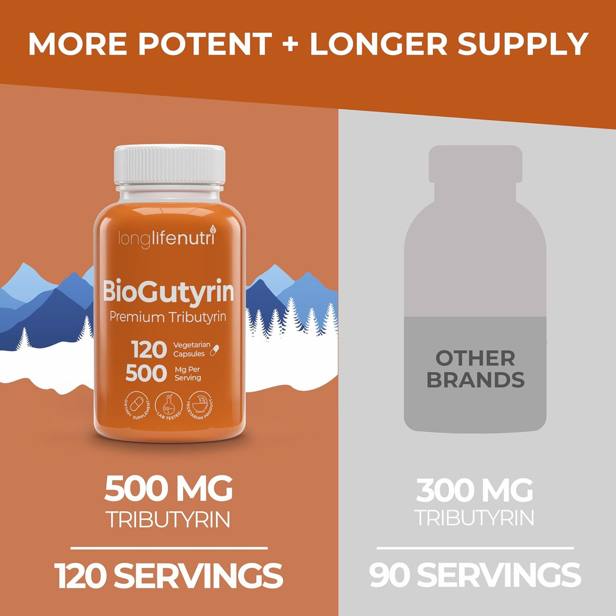 BioGutyrin – Tributyrin 500mg, Postbiotic Supplement for Gut Function & Nutrient Absorption, 120 Vegetarian Capsules – Image 3