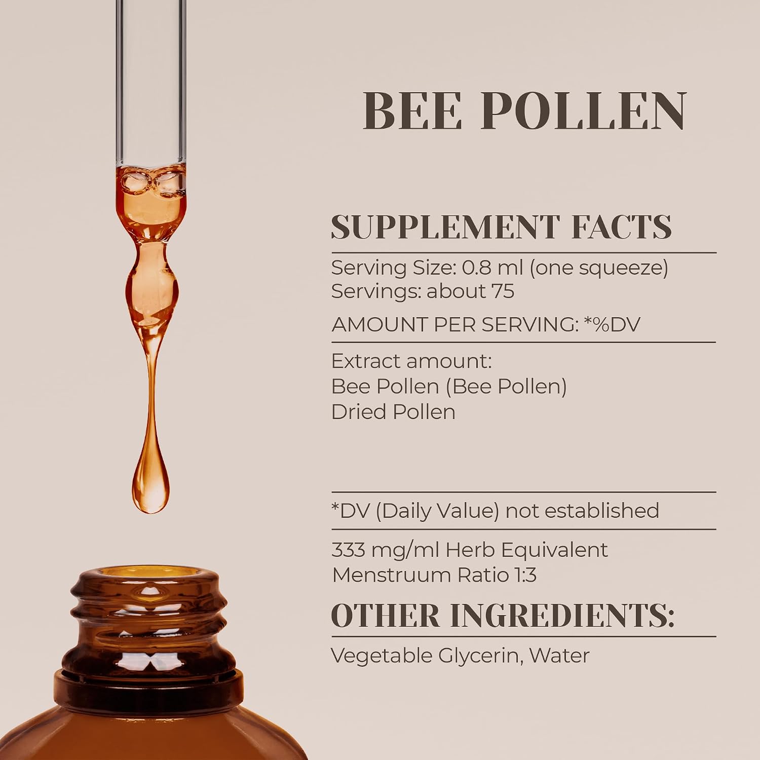 Bee Pollen Alcohol-Free Natural Tincture Extract, Immune System Booster, Liquid Drops Made from 100% Bee Pollen (60 mL) - görsel 3
