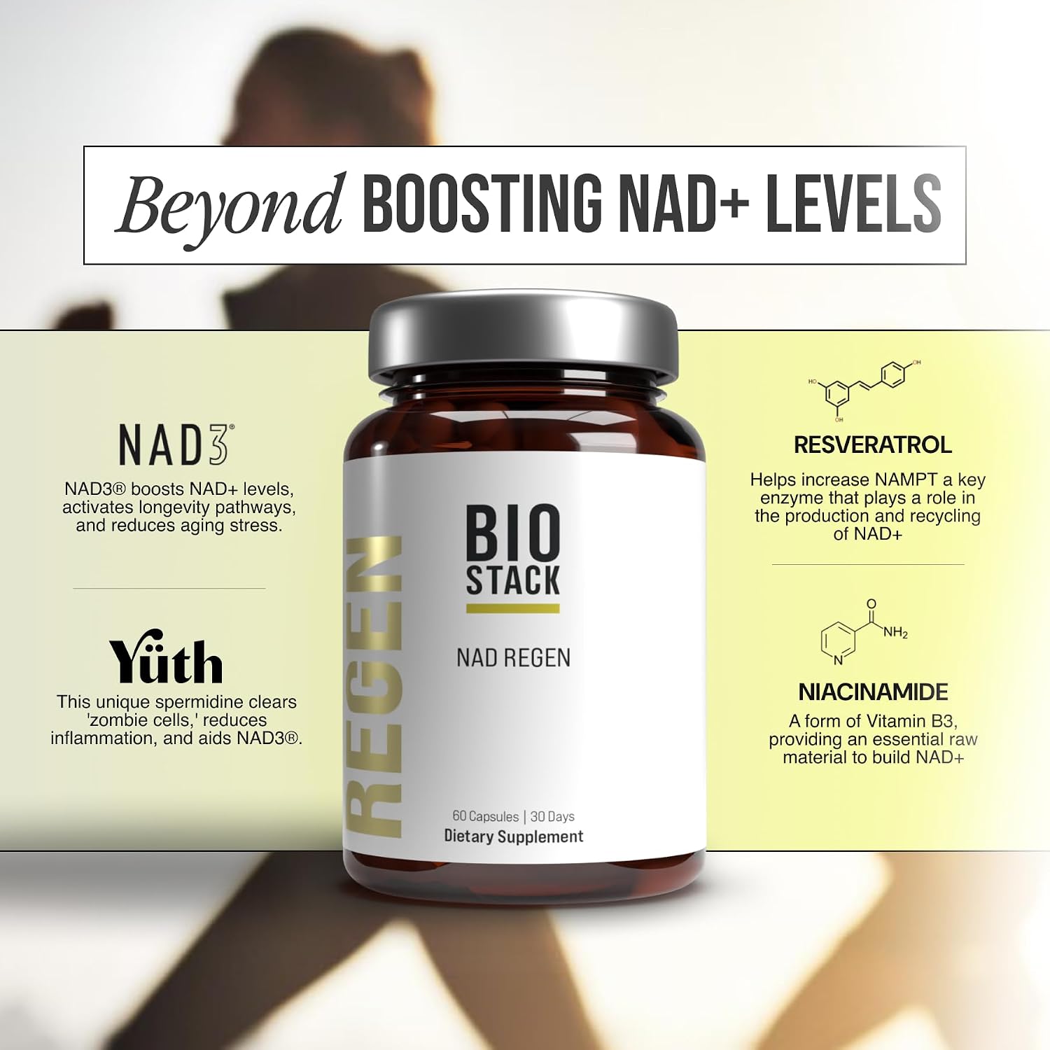 BIOSTACK NAD Regen - NAD3 Supplement with Spermidine, Resveratrol & Niacinamide - 30-Day Supply - görsel 5