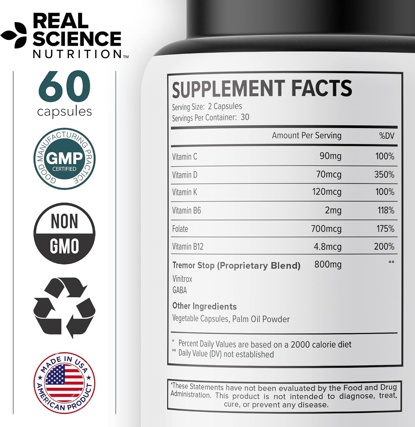 Real Science Tardivex All Natural Nerve Support Supplement for Neurological Balance - Includes Vinitrox, GABA & Essential Vitamins for Controlled Movement & Coordination - Made in USA, 60 Caps - görsel 9